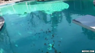 Backyard toga party turns into an gang bang sesh by the pool
