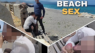 Dick Flash Risky Blowjob on Beach Stocking Teacher and Student Almost Caught Misscreamy