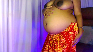 Desi Hot Pregnant Lady Playing Nude Show with Big Belly.