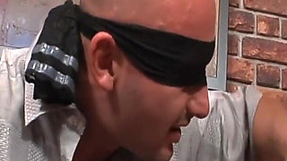 Two Girls and One Dude Ride a Blindfolded Man with Big Dick