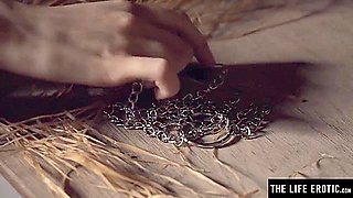 Cute Teen 18+ Masturbates With Teat Clamps And A Large Glass Sex Tool