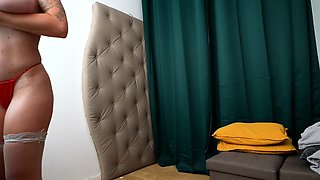 Glamour babe with big boobs masturbates in lingerie