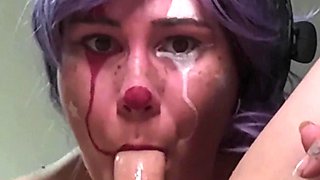 Clown Girl Deepthroats Dick in 69 and Gets Throatpie