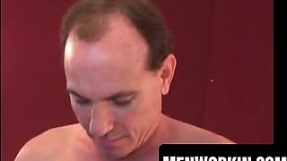 Balding bum chum works yam-sized weenie till jizz spews rigid