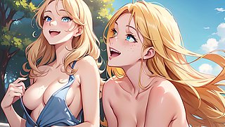College girl in anime style gets into wild cartoon action