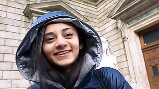 A young brunette get's fucked in public