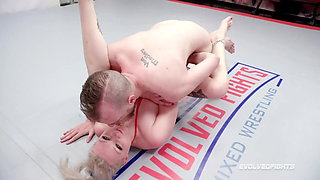 Arielle Aquinas nude wrestling vs a dude swallowing his cock