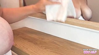 Homemade BBW Wife Shows Hairy Bush and Big Natural Tits in Mirror Play