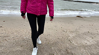 Stepmom on the Beach Pees and Shows Her Ass