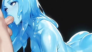 blue monster girl giving a perfect blowjob