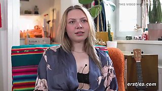 German Amateur Lindsey Cruz Solo Masturbation with Glass Dildo on Kitchen Table