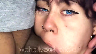 She Loves It When a Thick Cock Comes Hard in Her Mouth, the Cum Dripping Into Her Eye