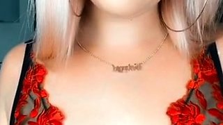 Vulva rubbing close up with blonde handling monster dildo