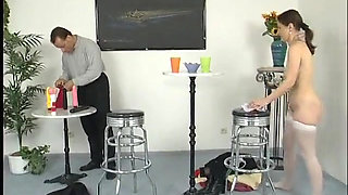 MILF sucks a huge dildo then sits on it having it deep in her pussy