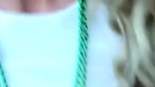 Sexy Blonde Babe With Big Boobs Strips Bra