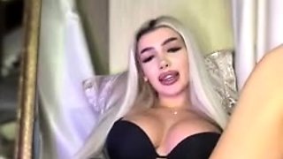 Sexy Blonde Babe With Big Boobs Strips Bra