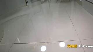 Stuck BBW Gets Fucked Hard In The Shower By Two Horny Babes