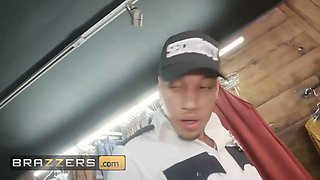 Watch Mellanie Monroe get caught & fucked hard by security guys while getting her natural tits wet