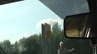 Hot Blonde German Slut Fucks Two Buddies in the Car