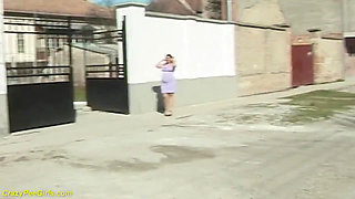 Crazy bbw girl peeing on the street