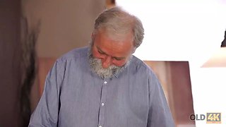 Old4k. mature guy with facial hair impales blond disciple on the daybed