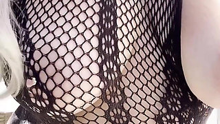 MILF with Purple Hair Maturbating in Bodysuit