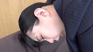 Asian office lady Yuria Yoshinne is milked and anal fucked with an enema
