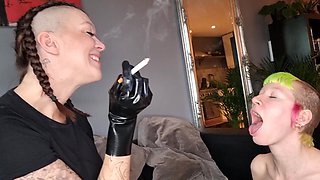 Submissive Girl Human Ashtray for Mistress