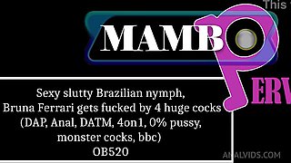 Sexy slutty Brazilian nymph, Bruna Ferrari gets fucked by 4 huge cocks (DAP, Anal, cumshot firing squad, DATM, 4on1, 0% p ...