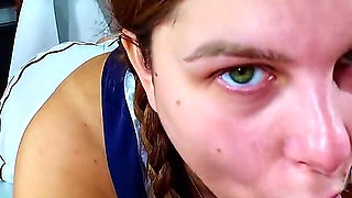 POV Girl with Pigtails in Hot Sexy Student Uniform Sucking Cock