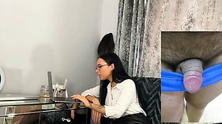 Glasses classy babe teasing micropenis