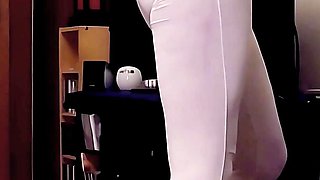 White Leggings Sloppy Dildo Deepthroat with a Lot of Saliva