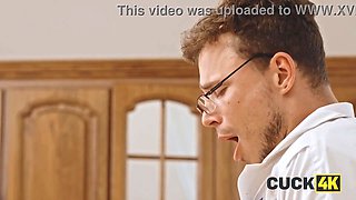Watch as Dr. Cucker-man examines his cuckold wife's body and then fucks her pregnant pussy