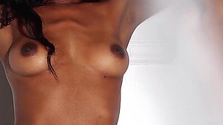 Flexible ebony dancer Jahla Pope stripping to show her perfect natural tits