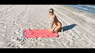 Fit Blonde Babe with Big Ass Fucks on a Nude Beach