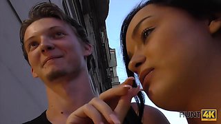 HUNT4K. Pretty darkhaired babe shagged by stranger to earn...