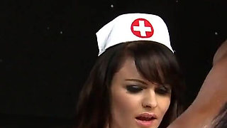 Dark-haired nurse with endless pussy in a threesome
