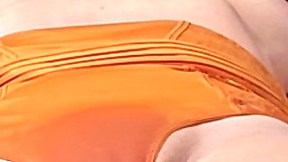 Erotic Massage Has This Busty Blonde Soaking Screaming and Squirting in Her Orange Crotchless Outfit