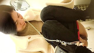 Cute amateur asian web cam girl playing with her toy