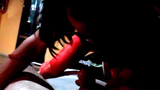 She sucks it like crazy with another dick in her ass