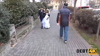 Debt4k. curly blonde is loving porno while cuckold groom is seeing