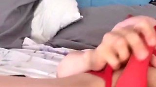 Mature Lesbian in Red Lingerie Using Sucker to Squirt Her Big Clit Masturbates and Rides Her Favorite Dildo