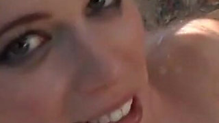 Beautiful blonde threesome pussy fucking in the garden...cum in mouth