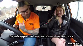 Curvy Uk Driving Student Doggystyled In Car