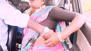 Desi bhabi  betrays her husband by going on secret long drives with his younger brother.. Car sex Telugu dirty talks.