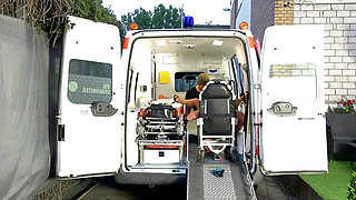 Sexy natural nurse gets fucked in the hospital car