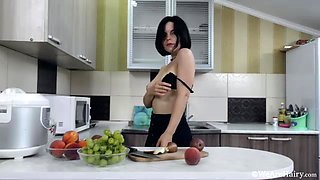 Ole Nina masturbates in her kitchen enjoying fruit - WeAreHairy