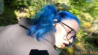 Schoolgirl With Blue Hair In Glasses Loves To Have Sex In Public And Gets Cum