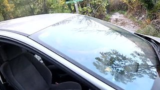 Hot Spanish babe Magia Rosa masturbates naked in car - public outdoor solo action