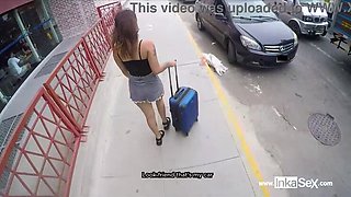 Innocent Latina is picked up by Peruvian cab driver and put up in his apartment (PAYS HIM FOR THE RIDE WITH SEX)